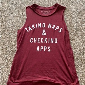 Maroon muscle tank “ taking naps & checking apps